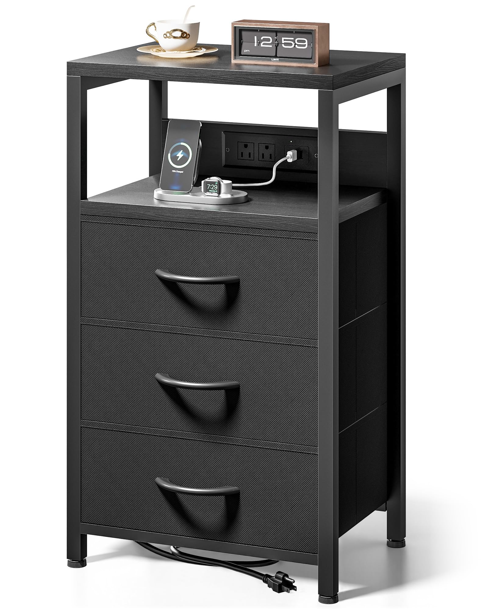 Lazzanto NightStand with front charging station for easy bedside power access