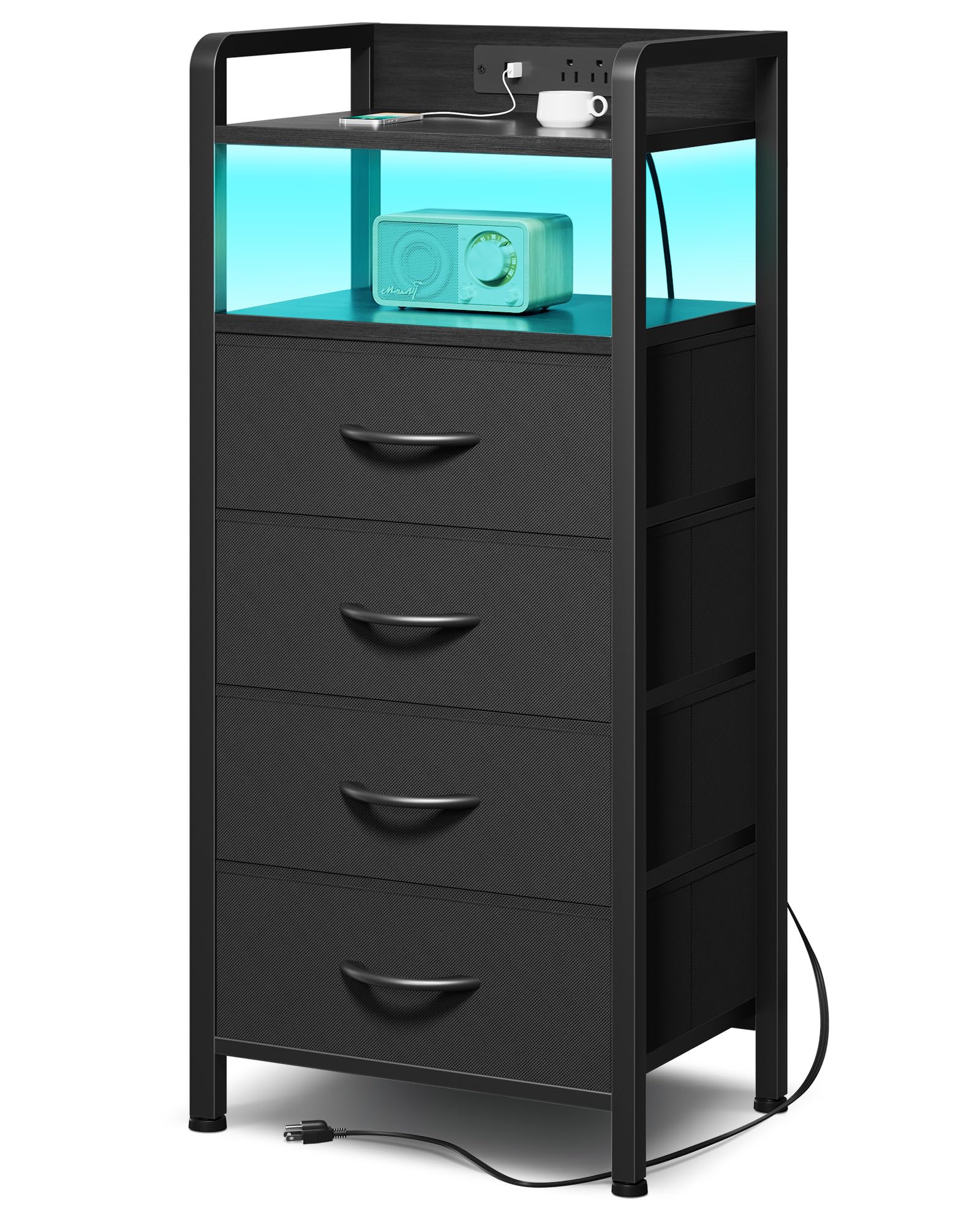 Lazzanto nightstand front view with LED strip for ambient bedroom lighting