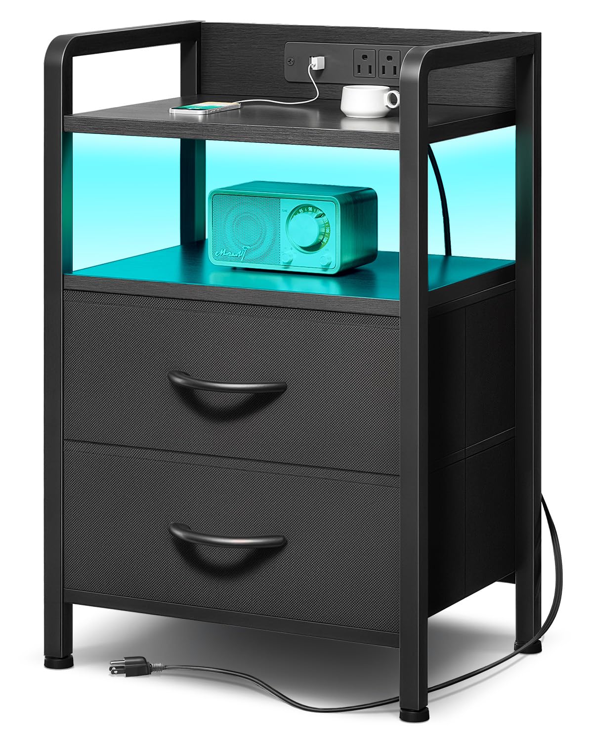 Lazzanto nightstand with LED strip for ambient bedroom lighting.
