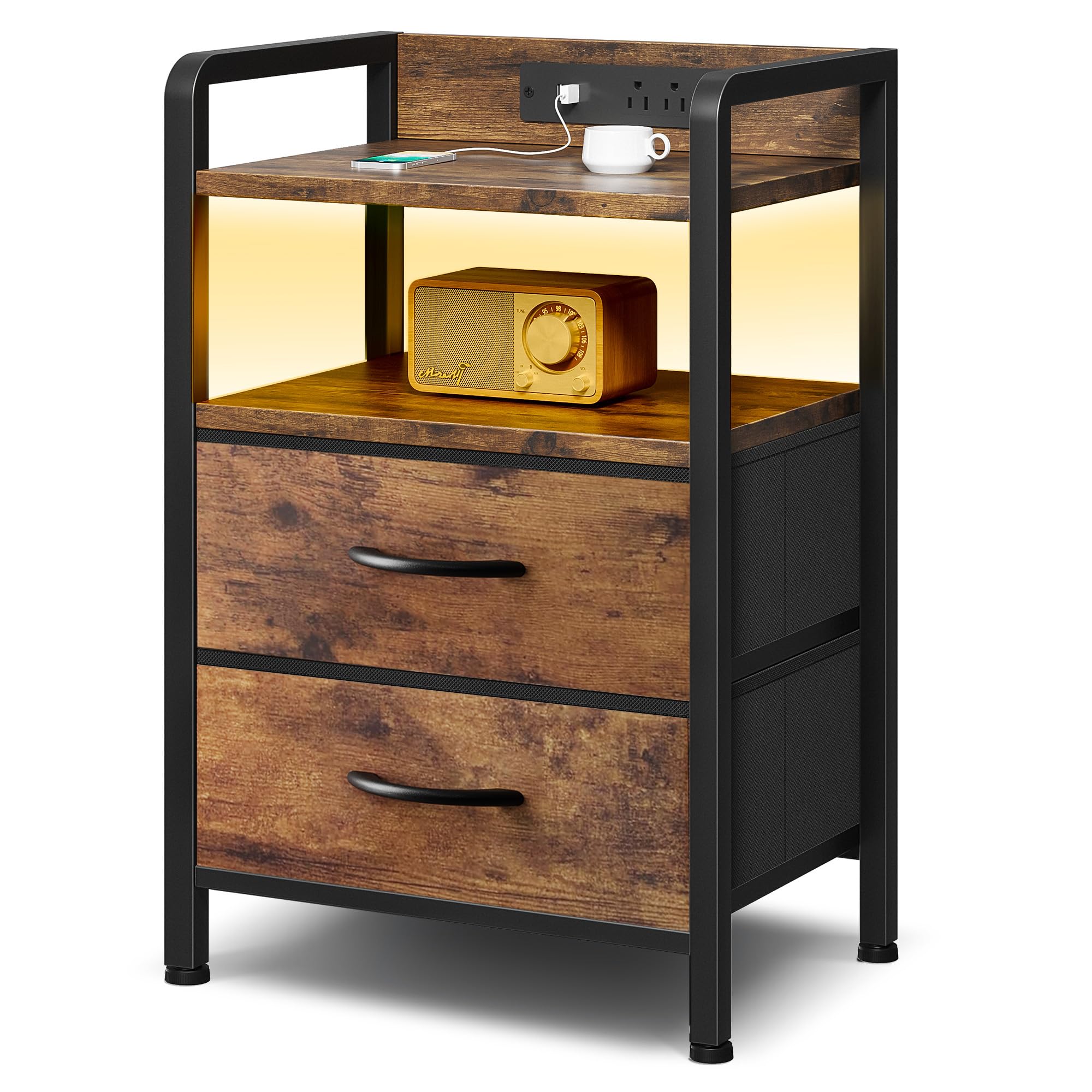 Lazzanto nightstand LED strip provides warm ambient light beside the bed.