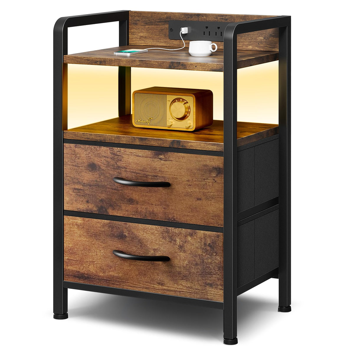 Lazzanto nightstand LED strip provides warm ambient light beside the bed.