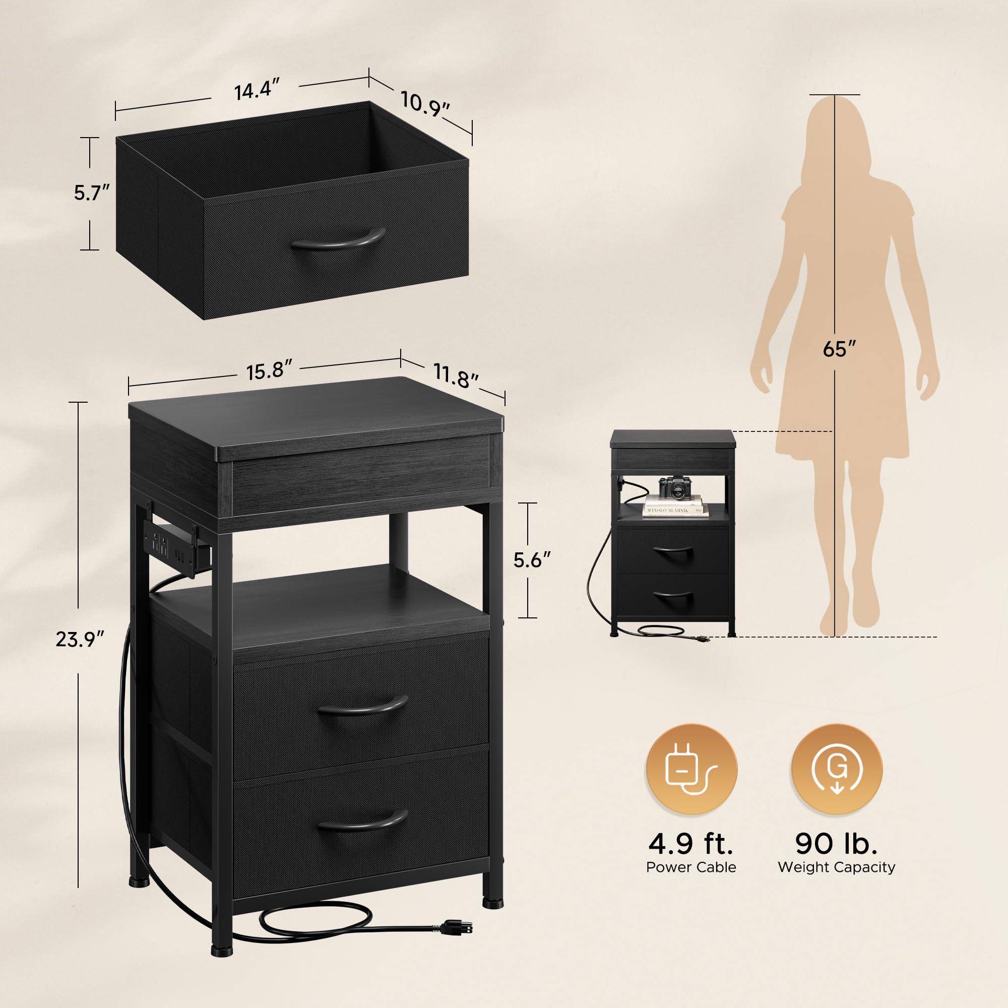 Lazzanto nightstand in a modern bedroom setup complements decor and functionality.