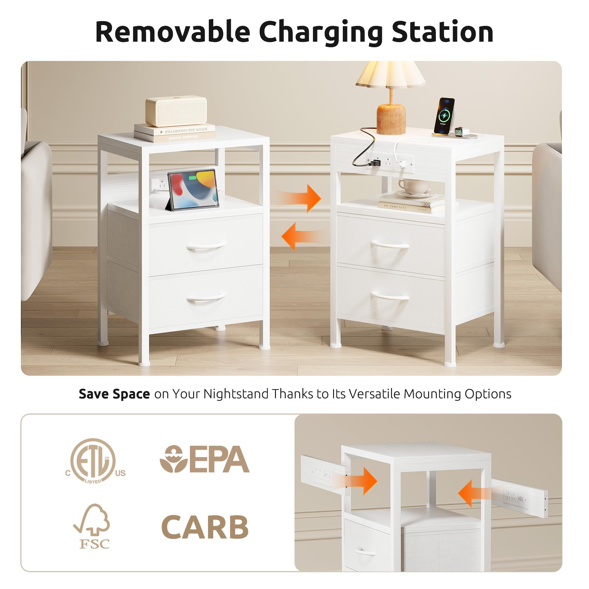 Lazzanto NightStand with charging back configuration for flexible room layout.