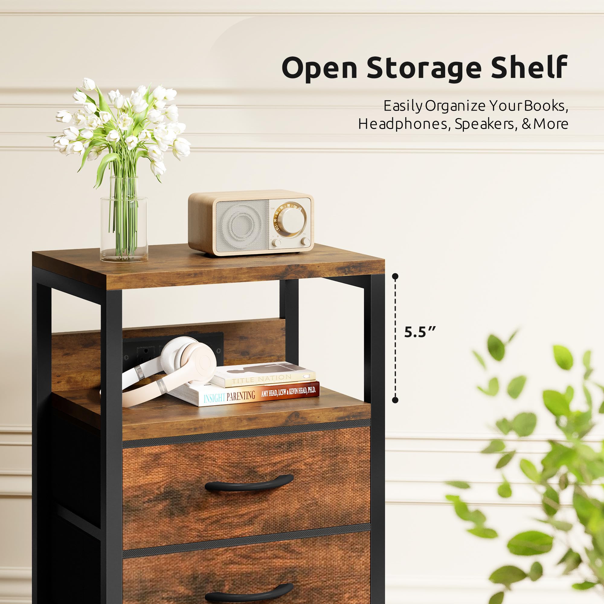 Lazzanto NightStand rustic brown finish adds timeless warmth to any room.