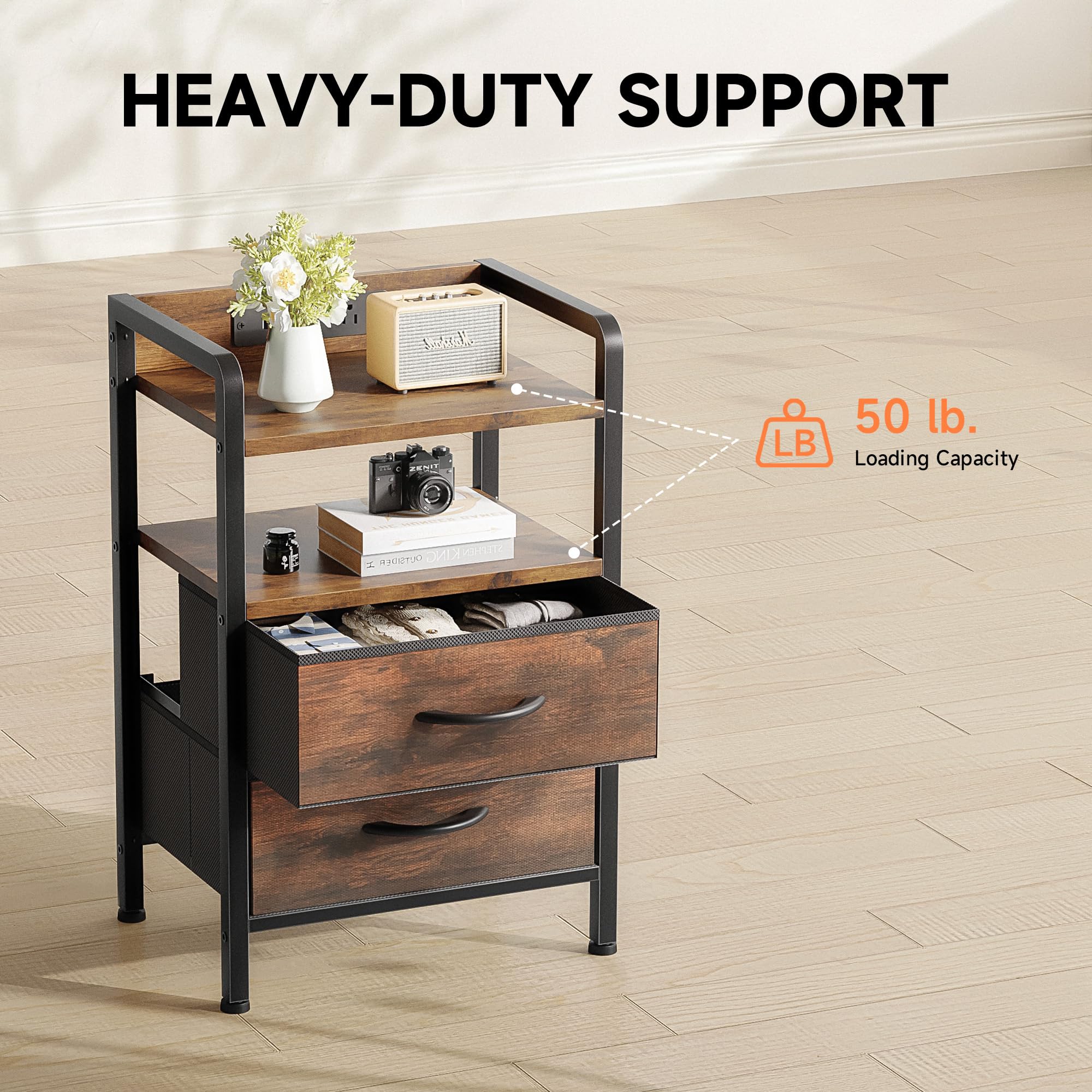 Lazzanto nightstand sleek design saves space beside your bed.