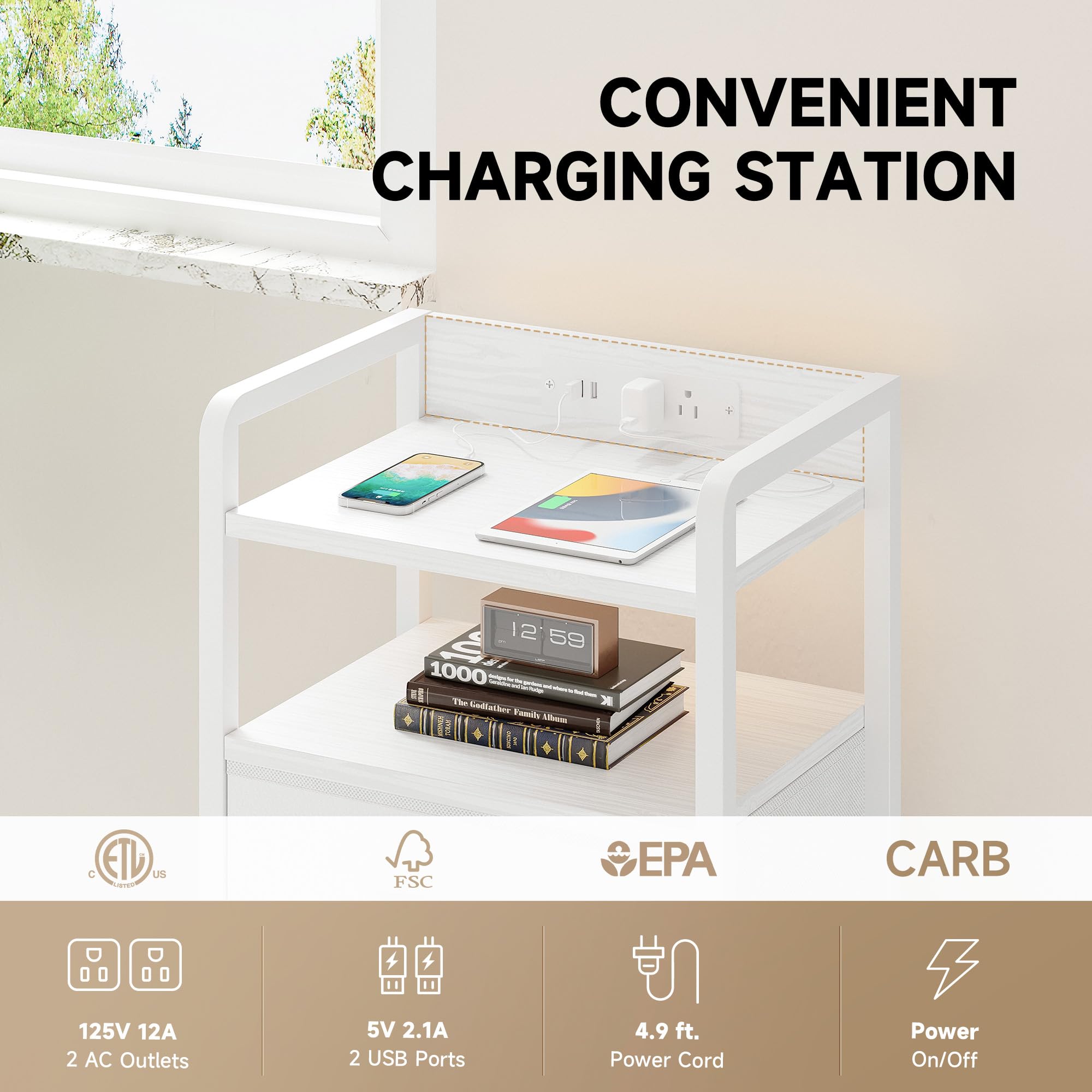Lazzanto Night Stand top is water-resistant, protecting surfaces from spills.