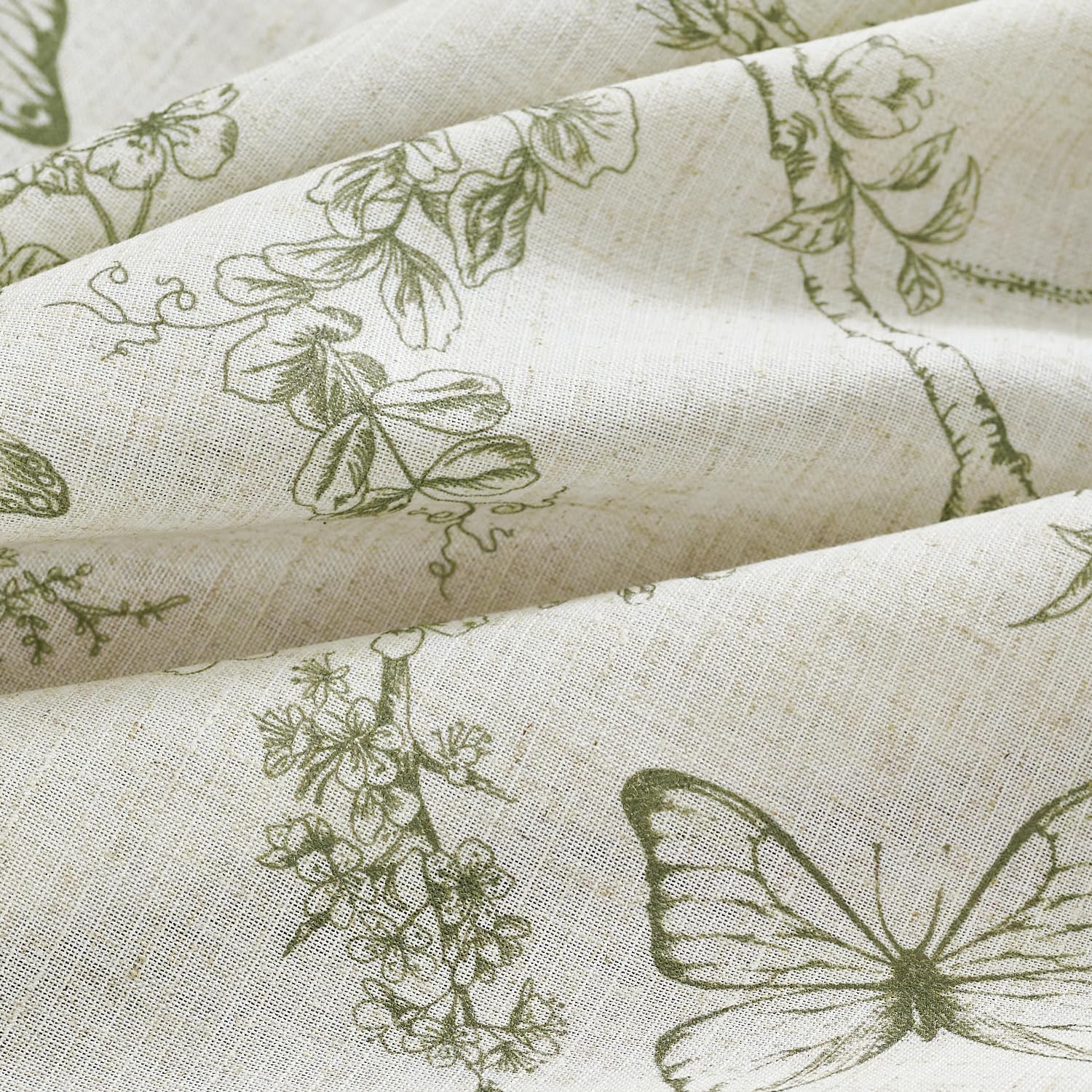 Lazzzy bedroom privacy and soft daylight with botanical linen curtains.
