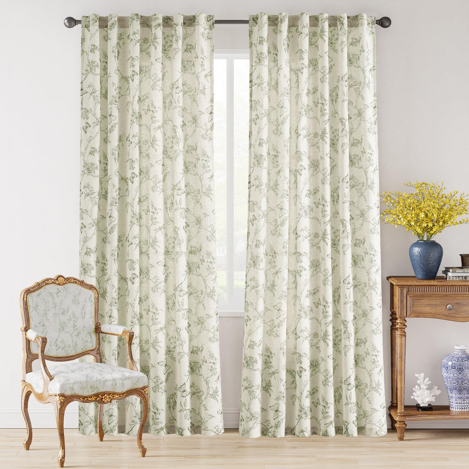 Lazzzy Charlotte linen texture close-up highlighting botanical print.