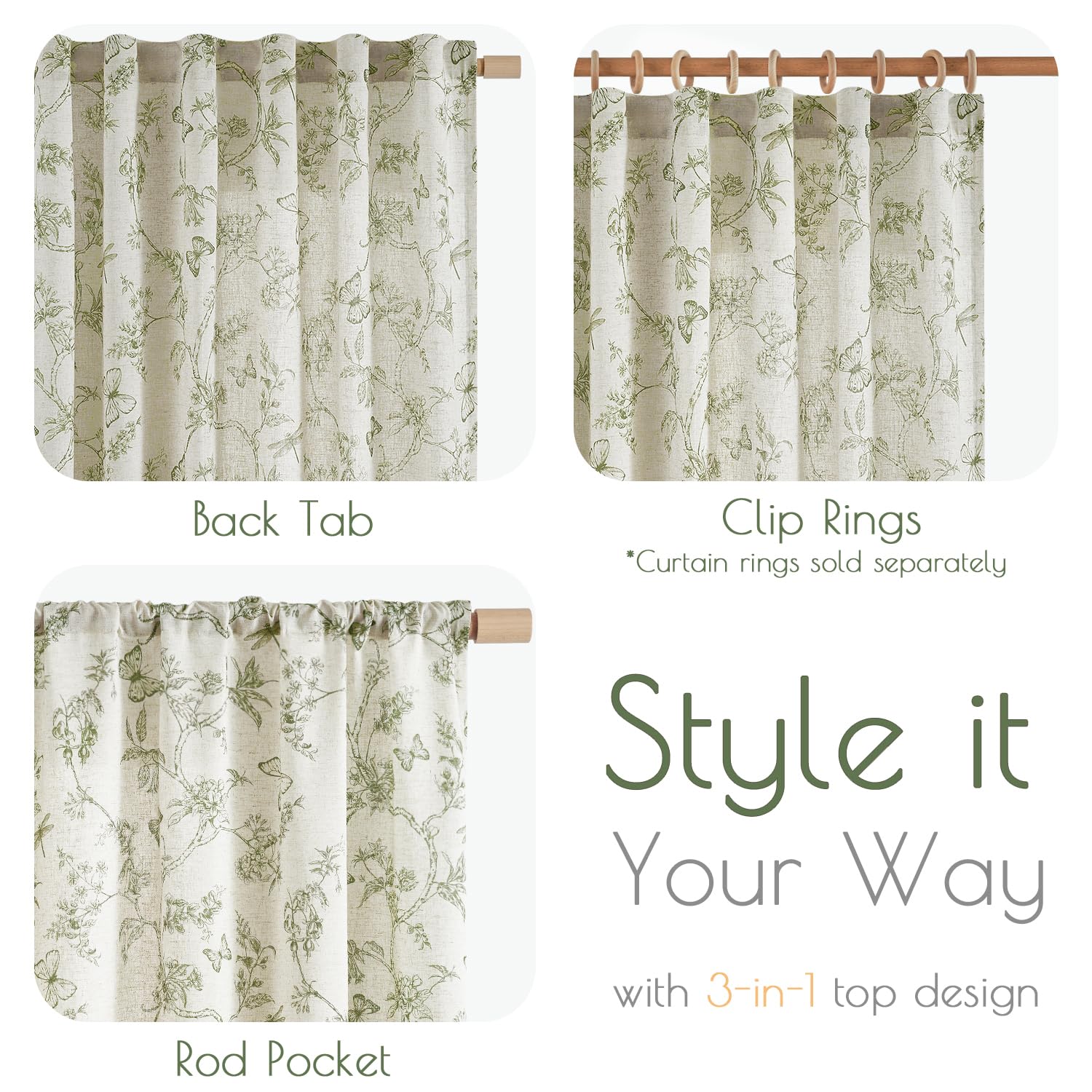 Lazzzy Charlotte rod-pocket and back-tab design offers easy installation.