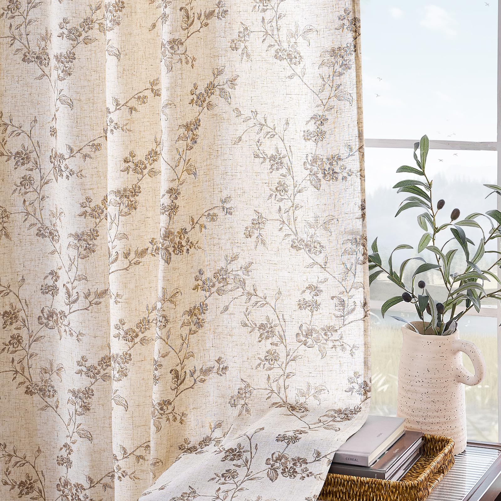 Lazzzy Farmhouse taupe floral pair includes two panels measuring 100 inches combined width.