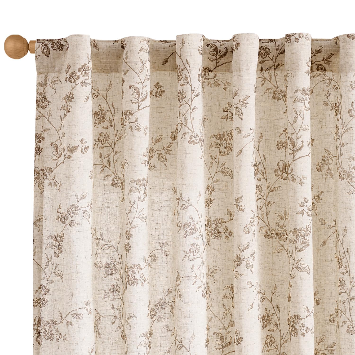 Lazzzy Farmhouse linen curtains with taupe floral print filter soft daylight for living spaces