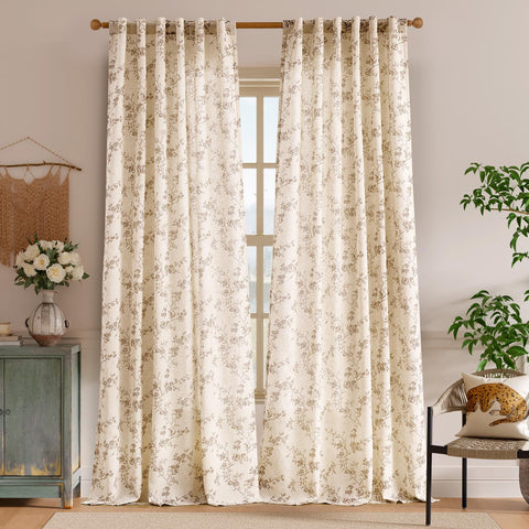Lazzzy taupe floral curtains ready to hang with back tab design for easy setup