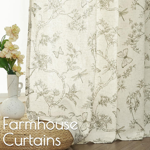 Lazzzy green botanical print drapes create a hazy view while keeping privacy.