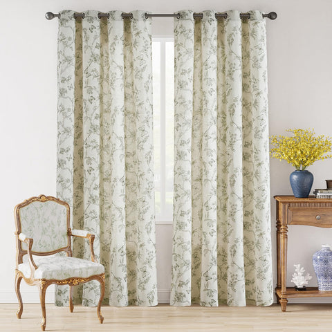 Lazzzy grommet-top curtains close-up showing textured linen and easy rod installation.