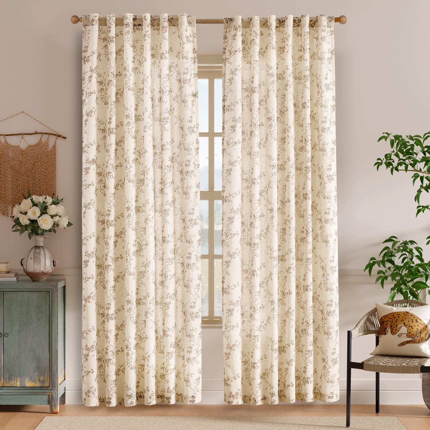 Closeup of Lazzzy linen curtain fabric showing textured weave for a soft natural look.