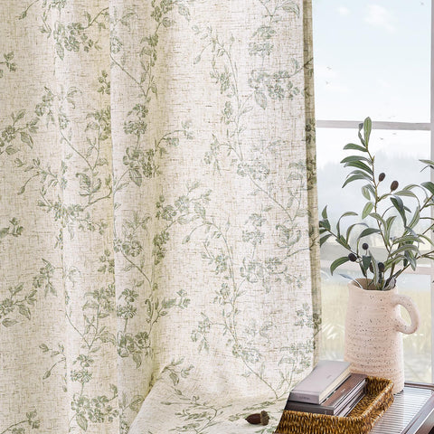 Lazzzy linen farmhouse curtains green floral print evokes woodland inspiration at home