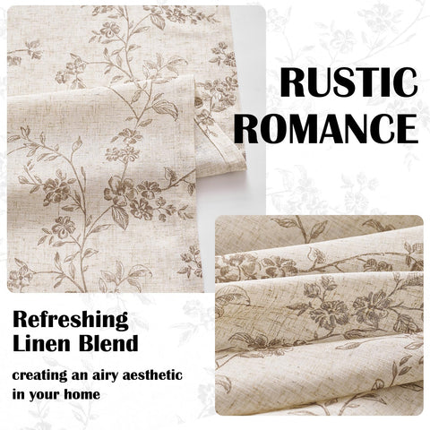Lazzzy Linen Farmhouse Curtains taupe floral bedroom scene adds cozy privacy and calm