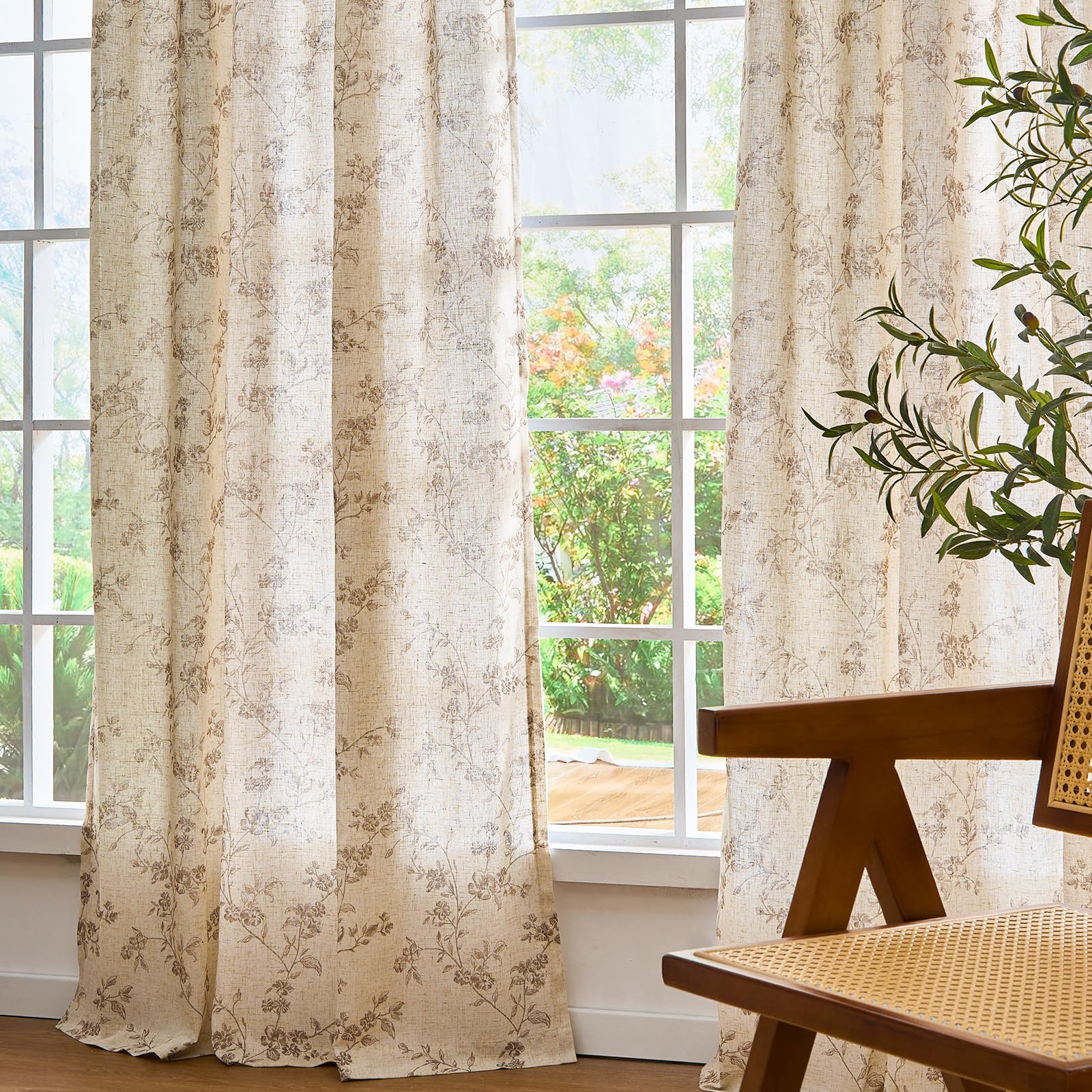 Lazzzy Linen Farmhouse Curtains taupe floral care in cold wash for easy upkeep