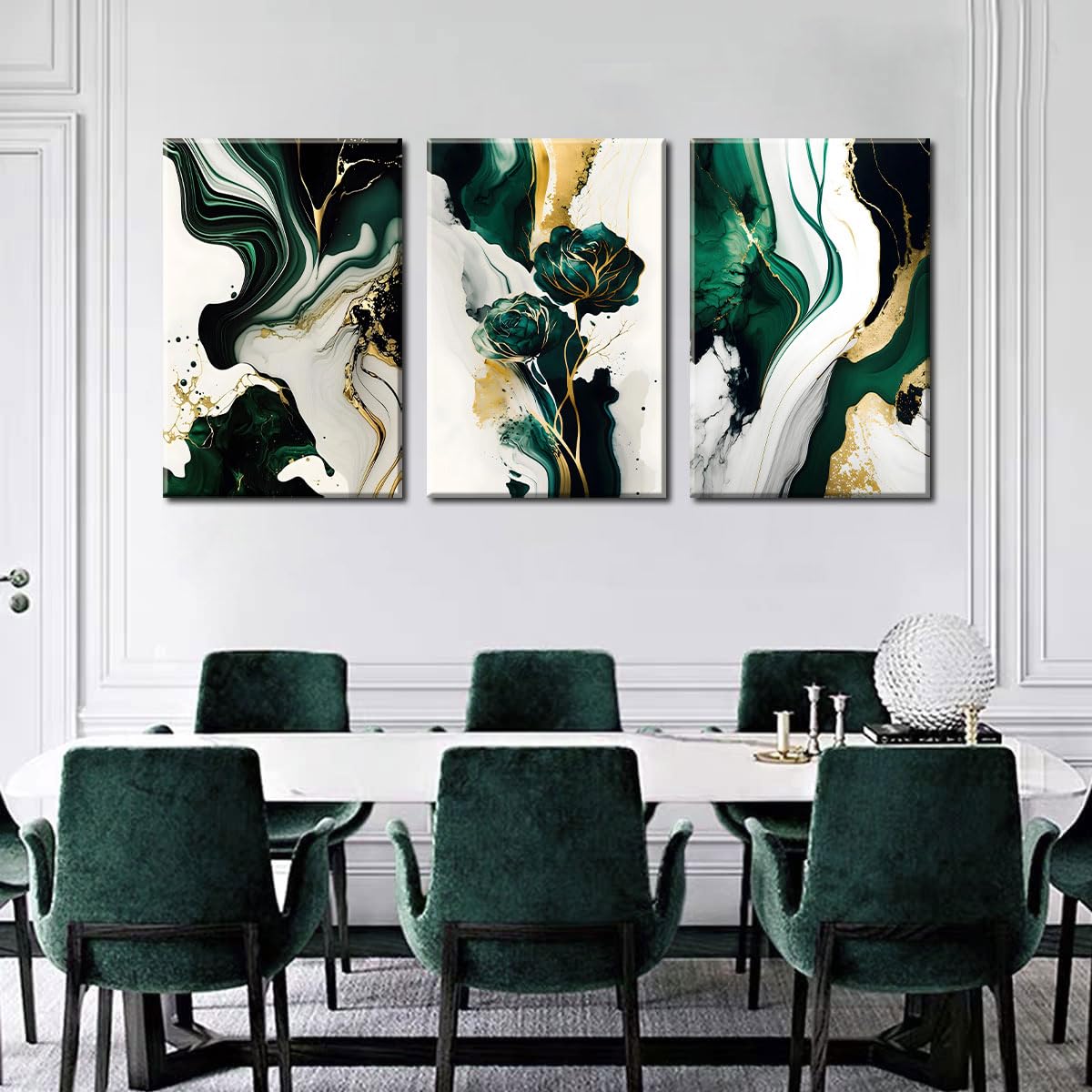 LBARTXY green marble foil wall art creates a calming, stylish bathroom or foyer accent.