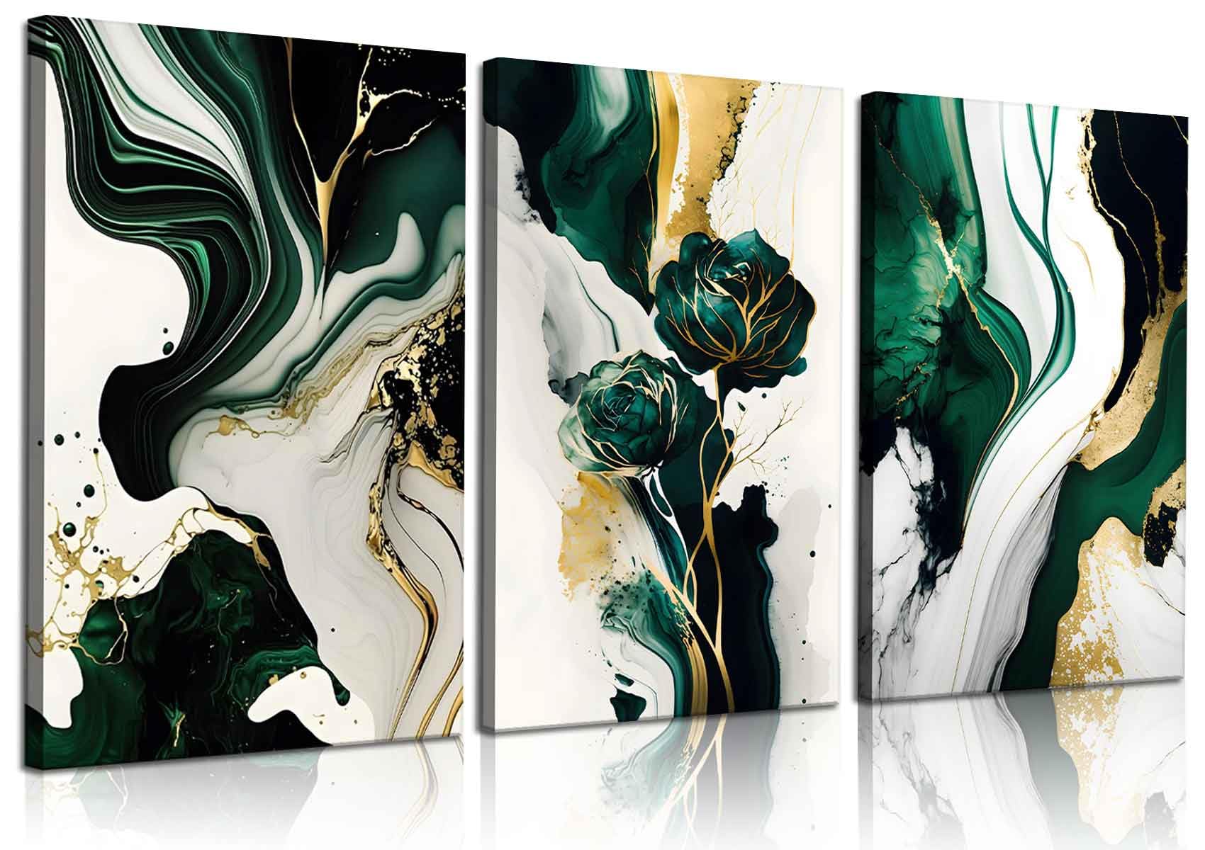 LBARTXY emerald green framed wall art with gold foil for a luxurious living room focal point.