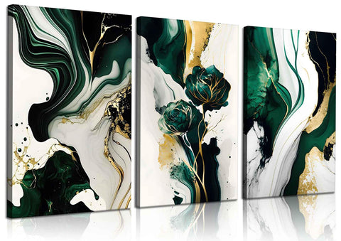 LBARTXY emerald green framed wall art with gold foil for a luxurious living room focal point.