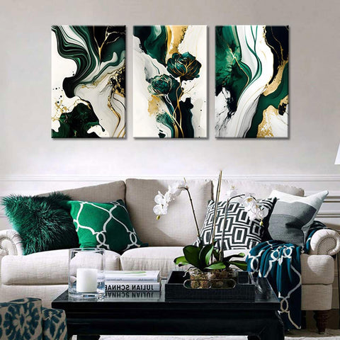 LBARTXY green marble canvas with gold accents adds elegant sophistication to bedrooms.