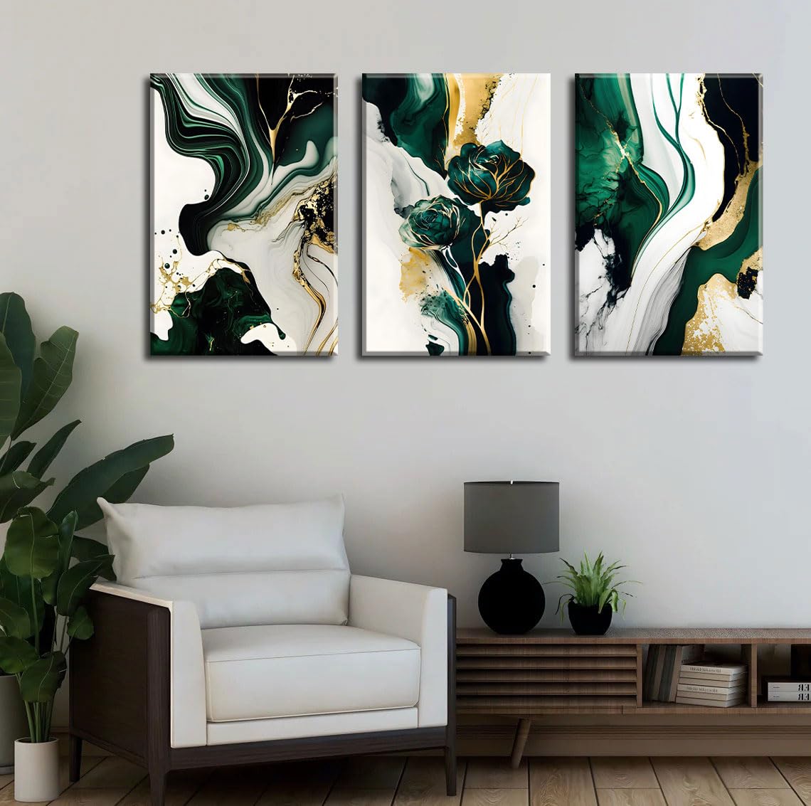 LBARTXY modern wall decor improves office ambiance with contemporary green and gold lines.