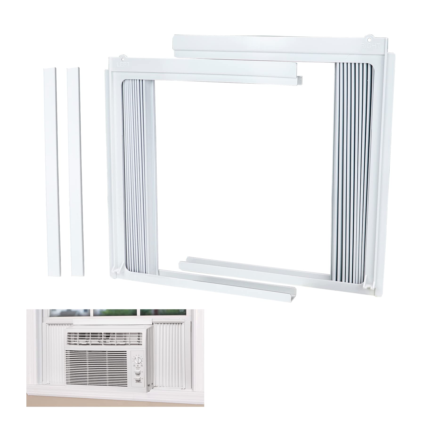 LBG Products window AC side panel frame left enhances insulation for 5000 BTU units.