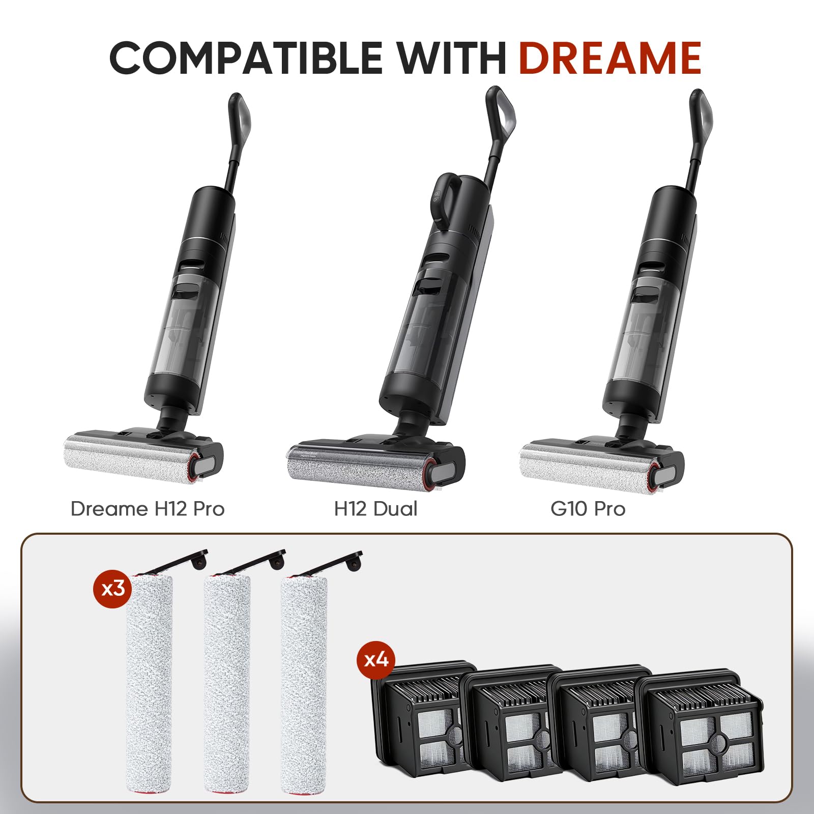 LBLVBNEWD Dreame H12 Pro roller brush close-up showing soft bristles