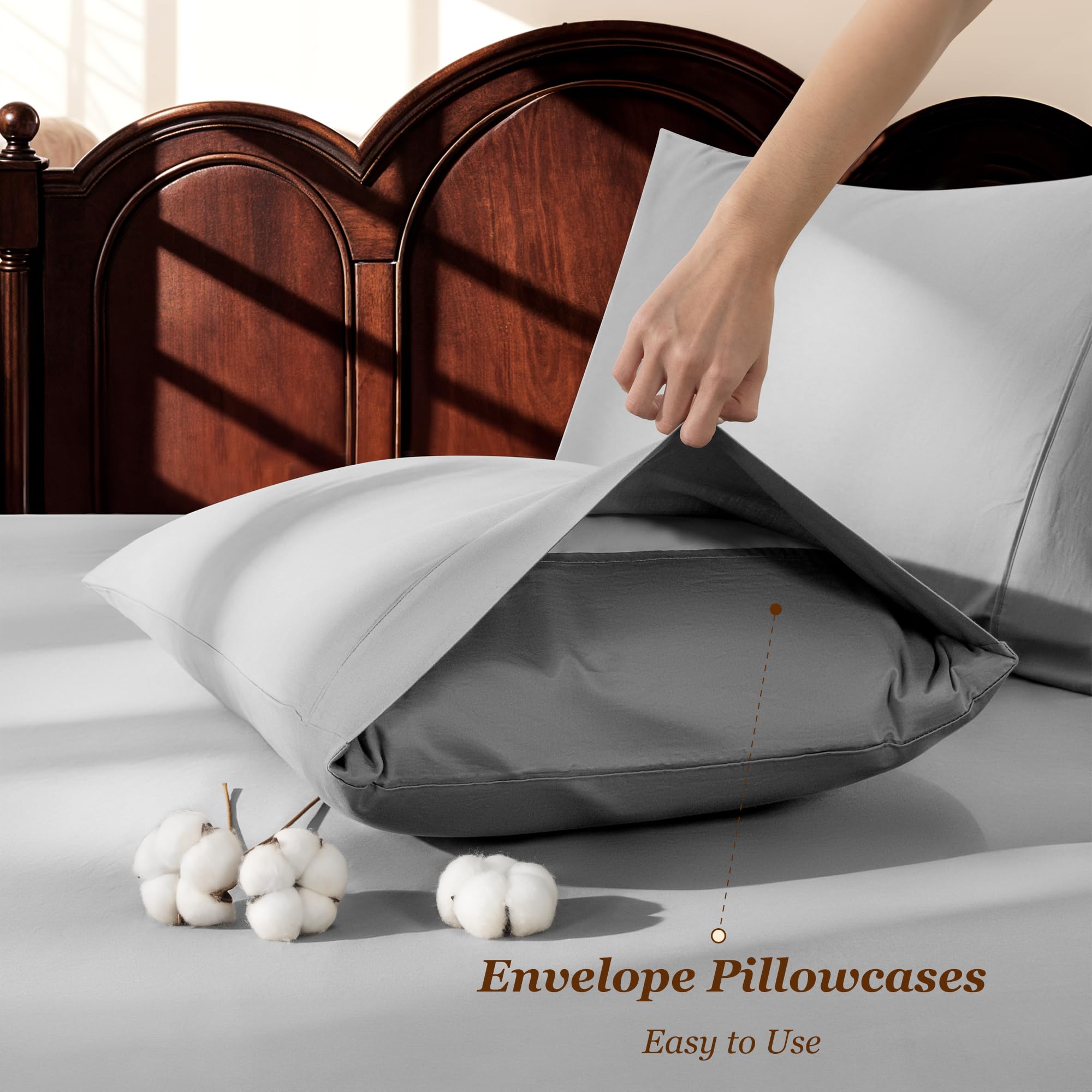 LBRO2M deep-pocket 16in fitted gray sheet secures the mattress