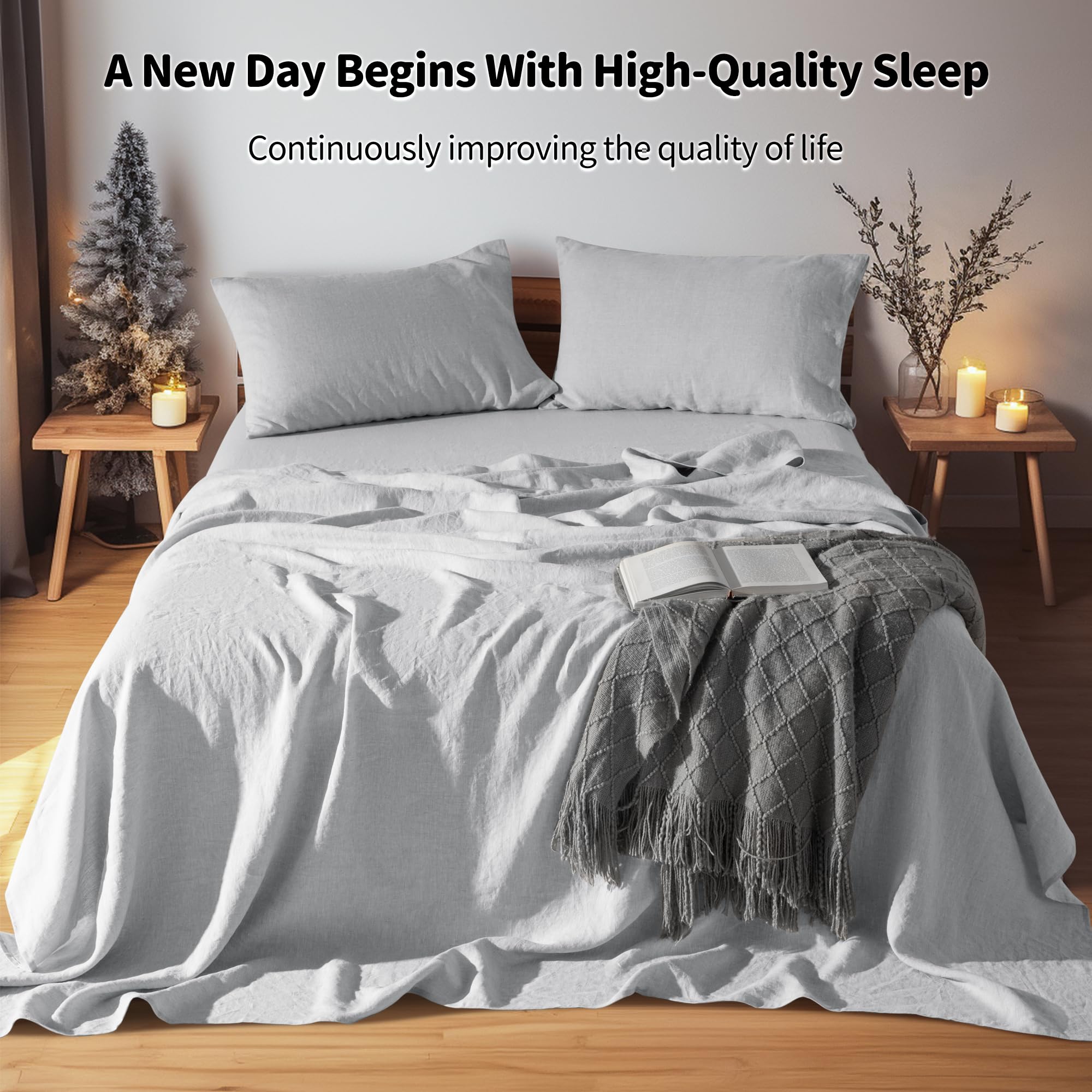 LBRO2M fitted linen sheet with 16-inch pocket fits most queen beds