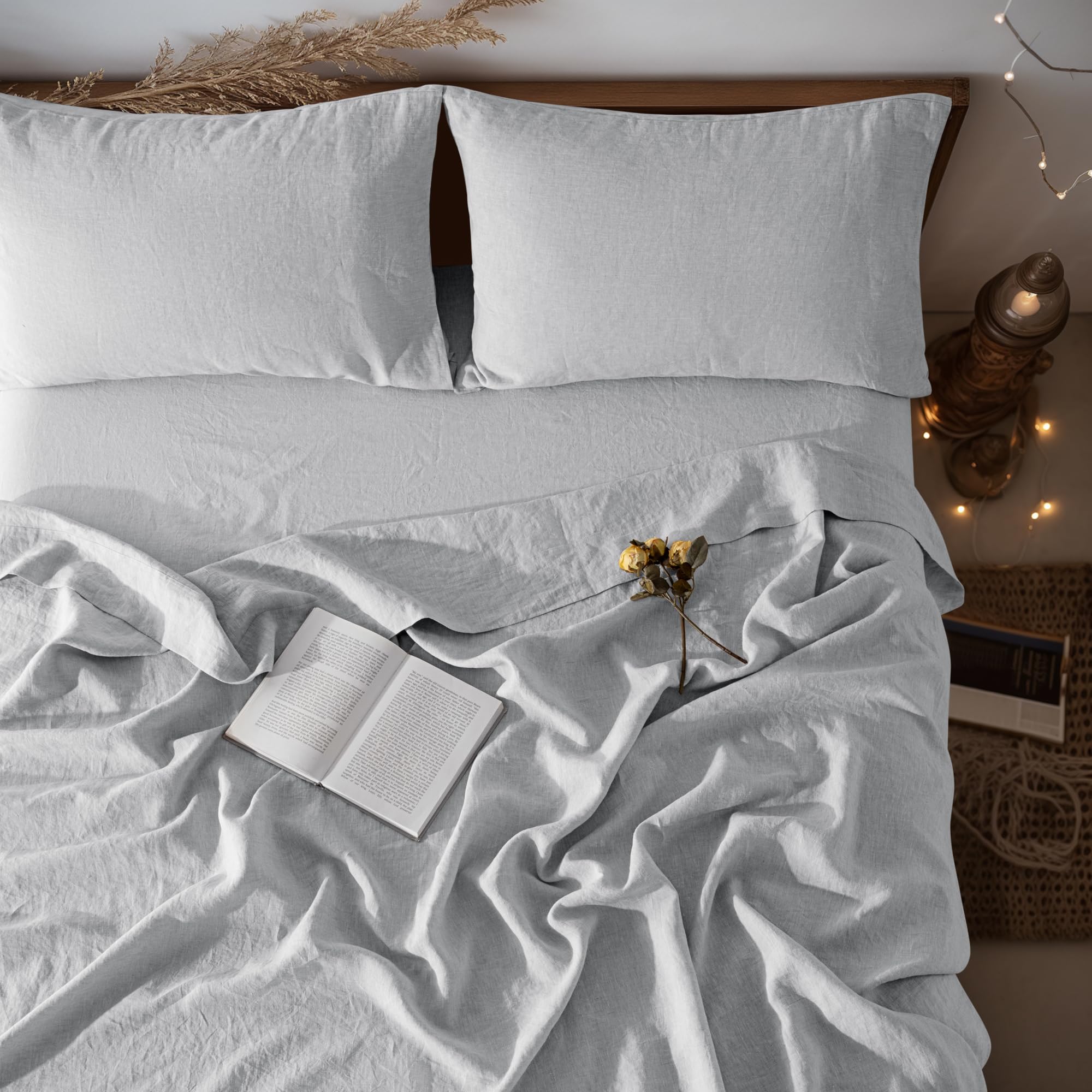 LBRO2M flat linen sheet in Queen Grey for year-round comfort