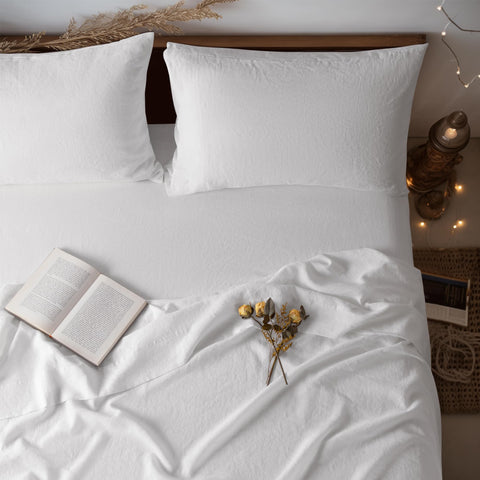 LBRO2M linen sheet flat top view shows natural texture for all-season comfort