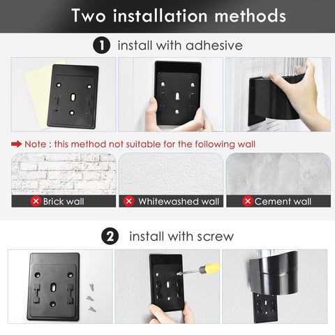 Back adhesive and screw plate enable secure wall mounting