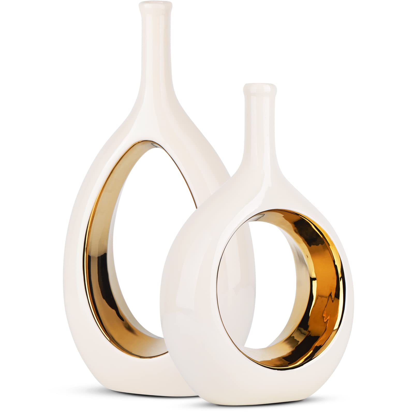 LCCCK white and gold ellipse hollow vase large on a shelf