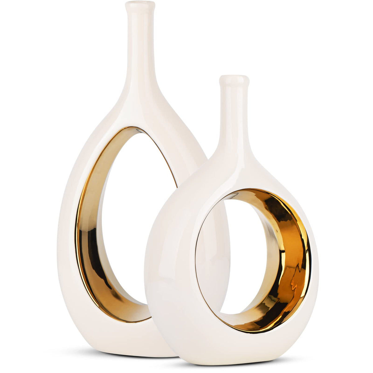 LCCCK white and gold ellipse hollow vase large on a shelf