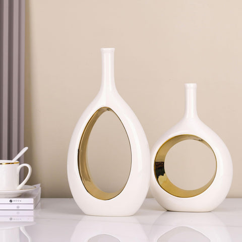 LCCCK gift-ready white and gold vase set for housewarming