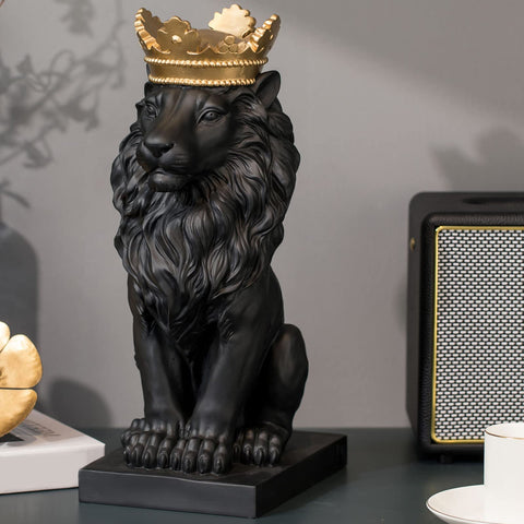 LCdecohome lion statue with gold crown enhances regal desk decor