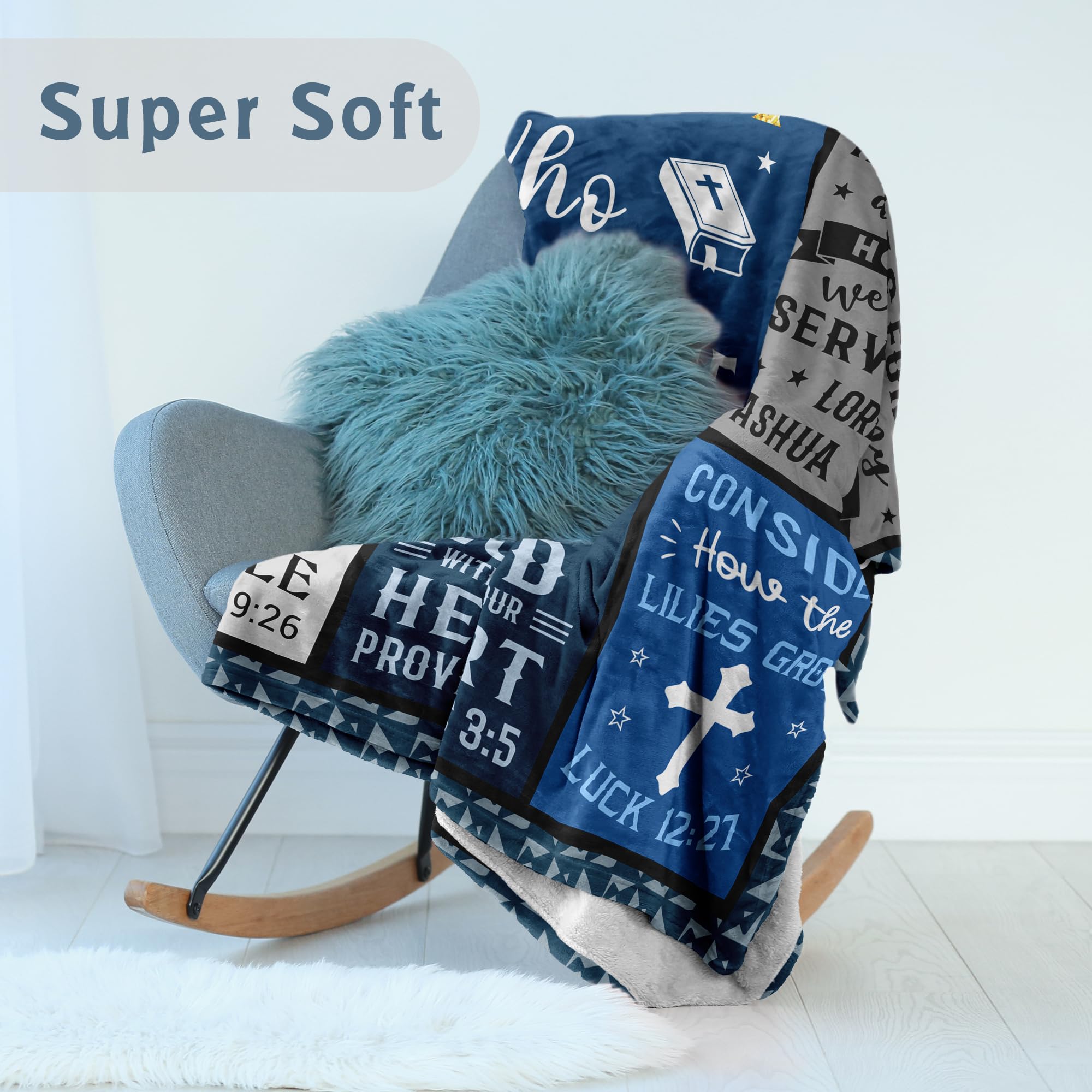Lcobion Christian blanket draped on sofa creating a warm reading nook.