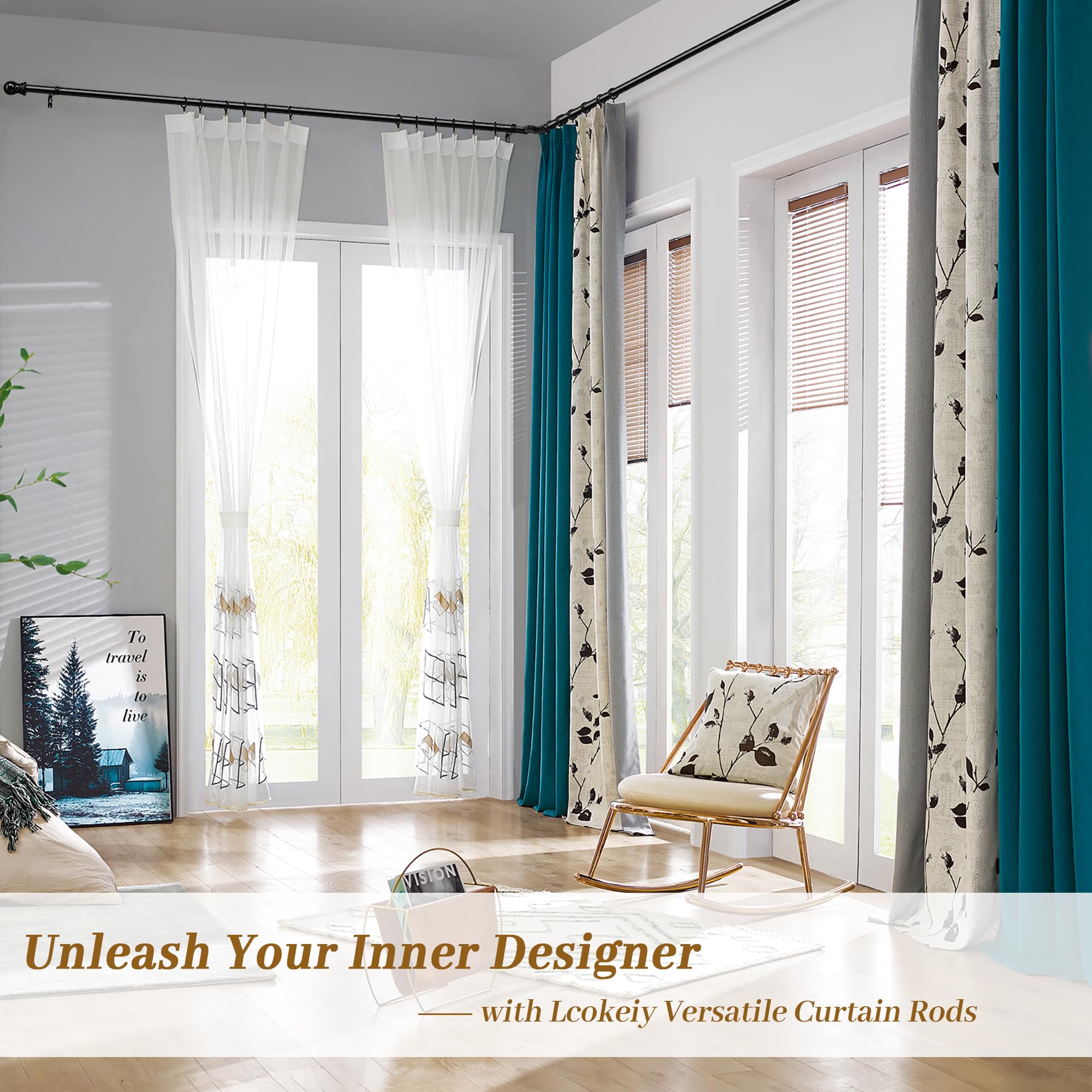 Lcokeiy brackets and screws provide secure curtain rod mounting.