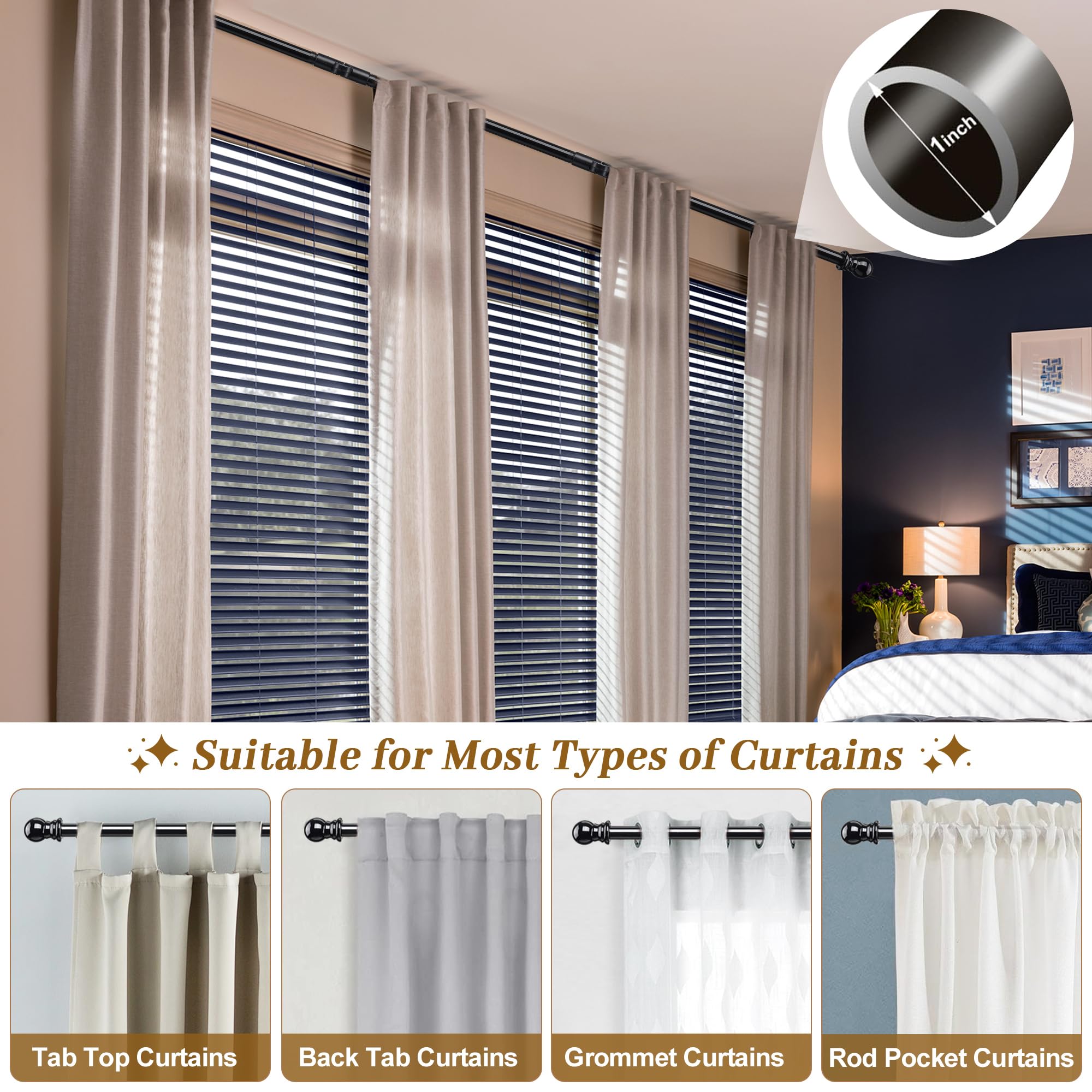 Lcokeiy U-shaped curved rod showing three-sided configurations for angled windows