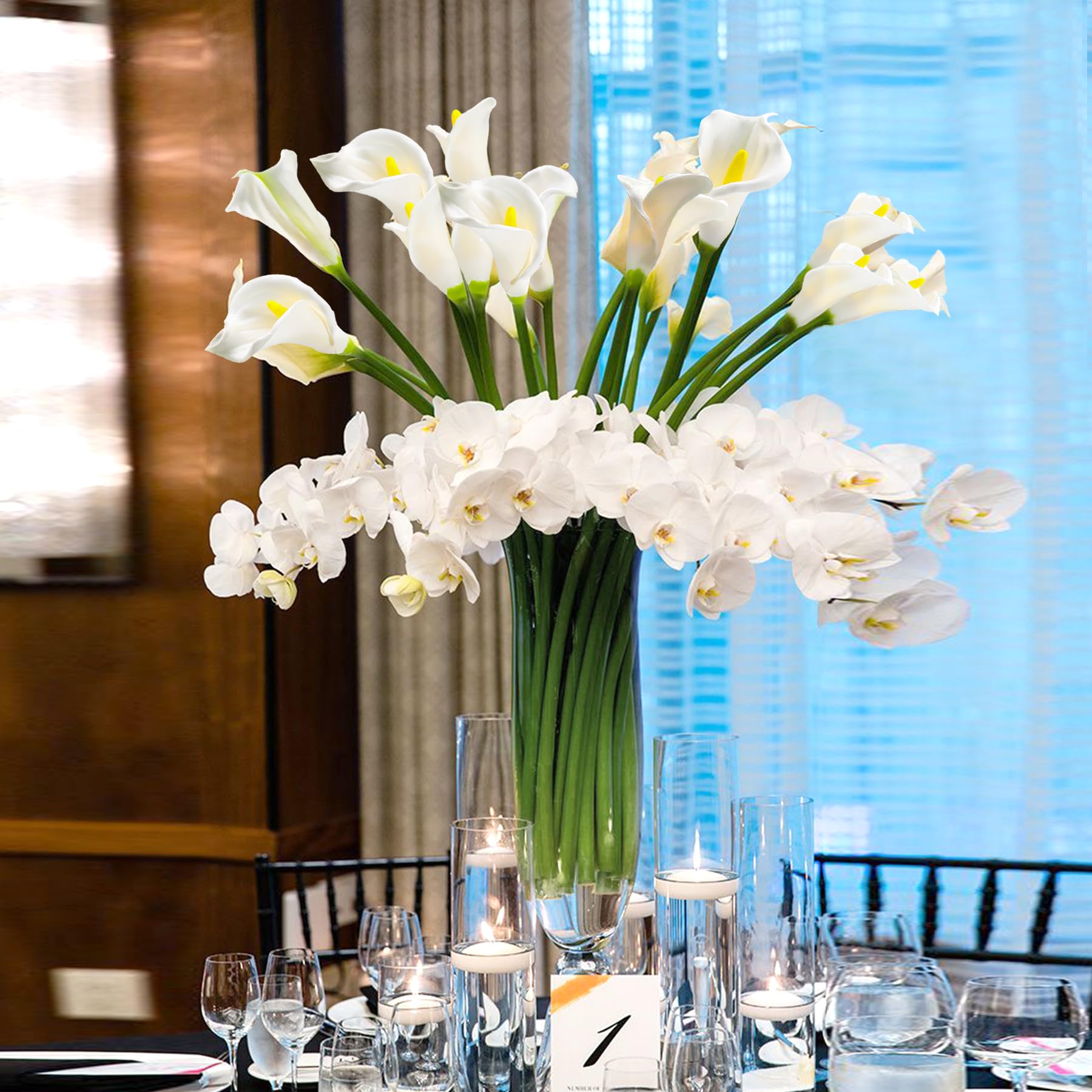 Lcuasc long-stem artificial calla lilies with bendable stems for easy shaping.