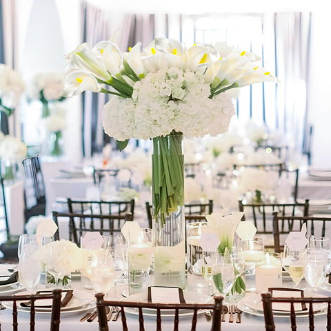 Lcuasc wedding decor with calla lilies for ceremony or reception displays.