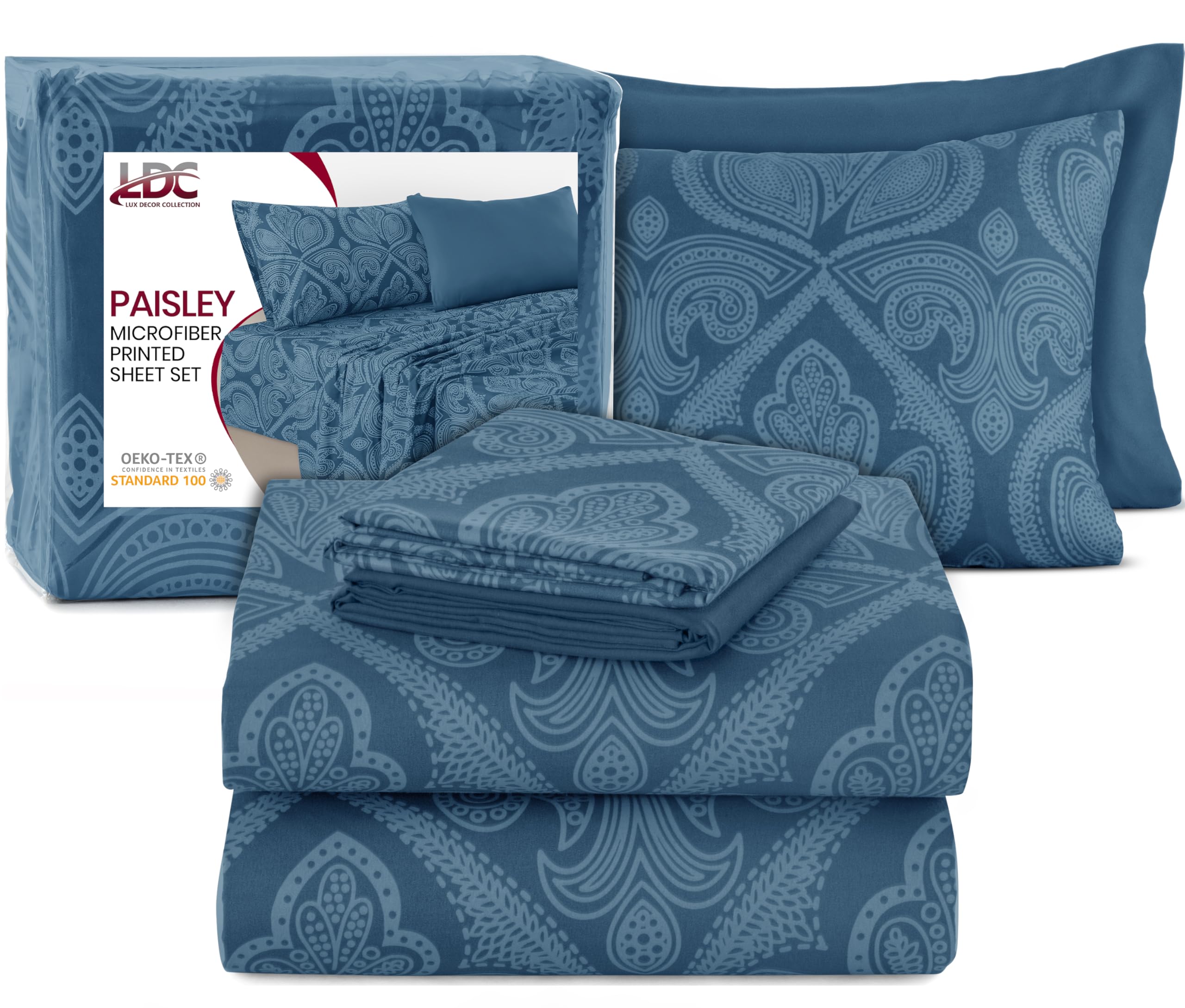 LDC cozy navy paisley bedding ideal for guest rooms and master suites
