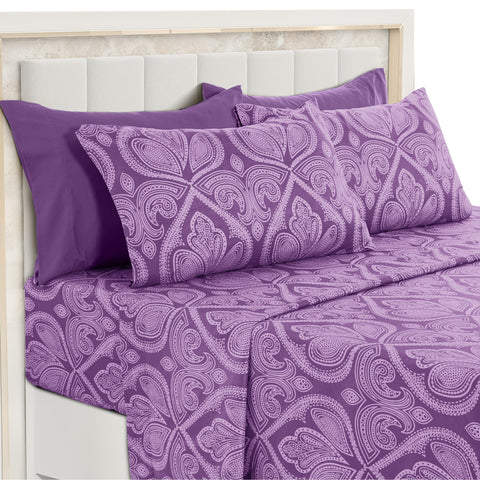 LDC Lux Decor Ultra Soft microfiber queen sheet set in purple paisley for daily comfort