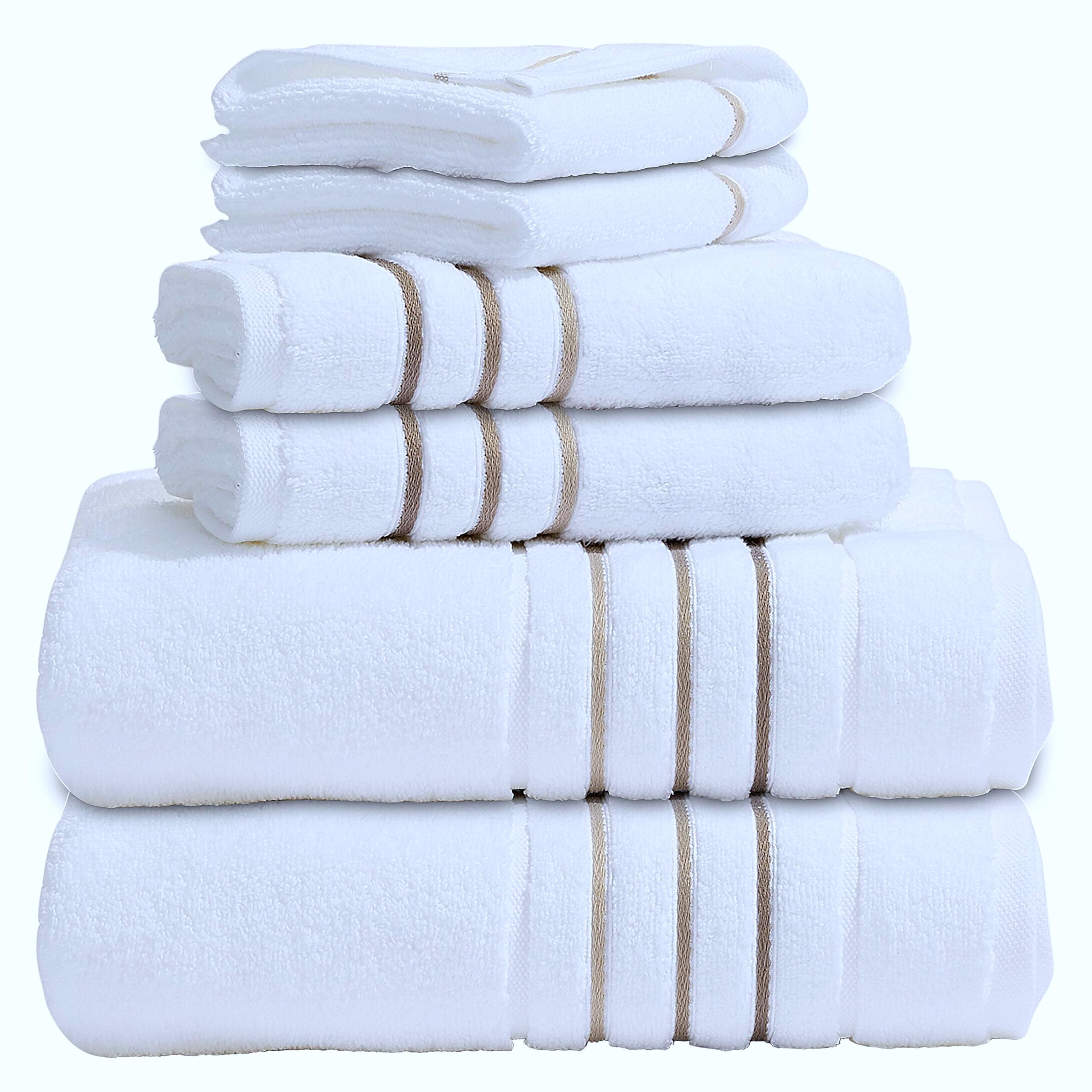 Le fil blanc bath towels set displayed on rack, plush and absorbent for daily use.