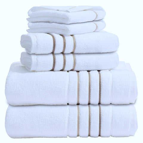 Le fil blanc bath towels set displayed on rack, plush and absorbent for daily use.