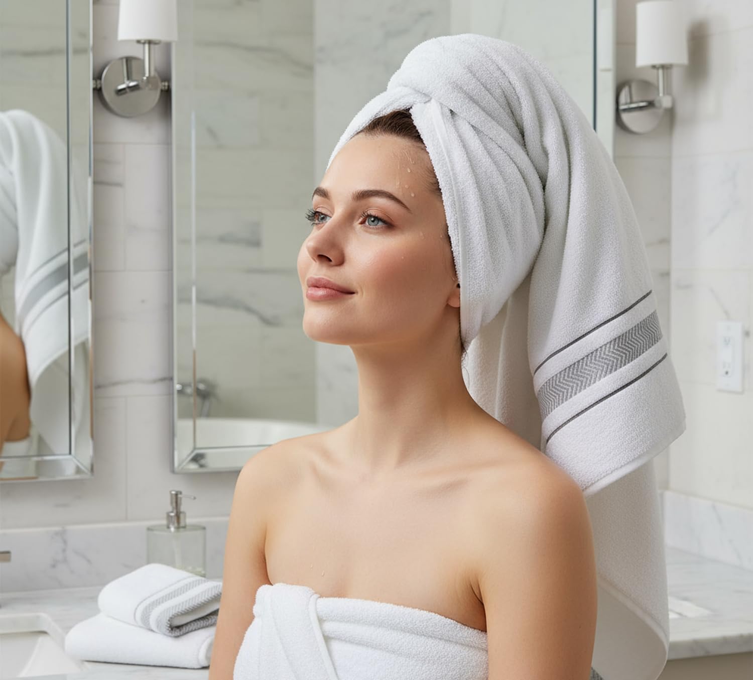 Le Fil Blanc hand towels measure 30x17 inches for daily use.