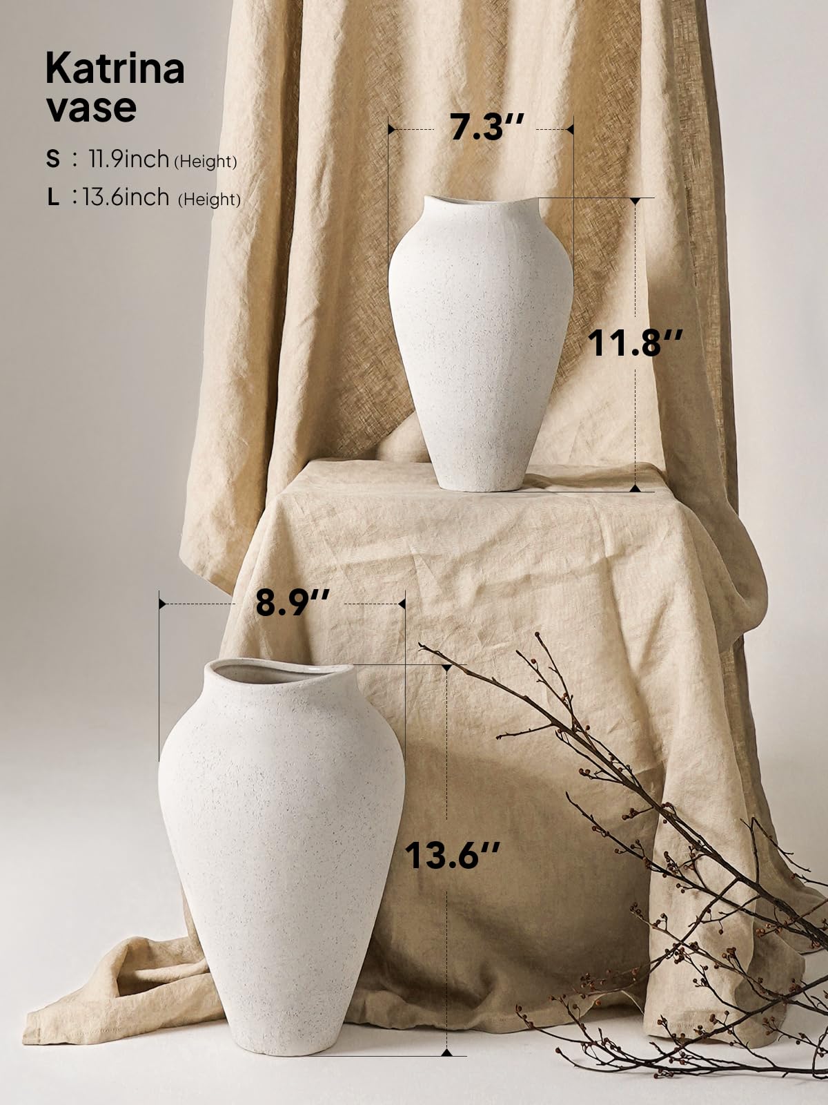 LE TAUCI GARDEN rustic white vase showing irregular edges and glaze texture