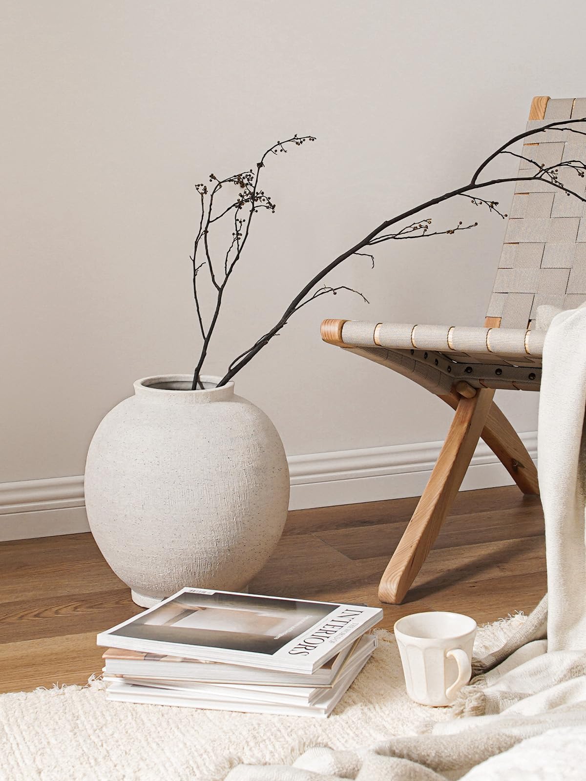 LE TAUCI GARDEN sandstone white farmhouse vase with rustic texture for warm mantels.